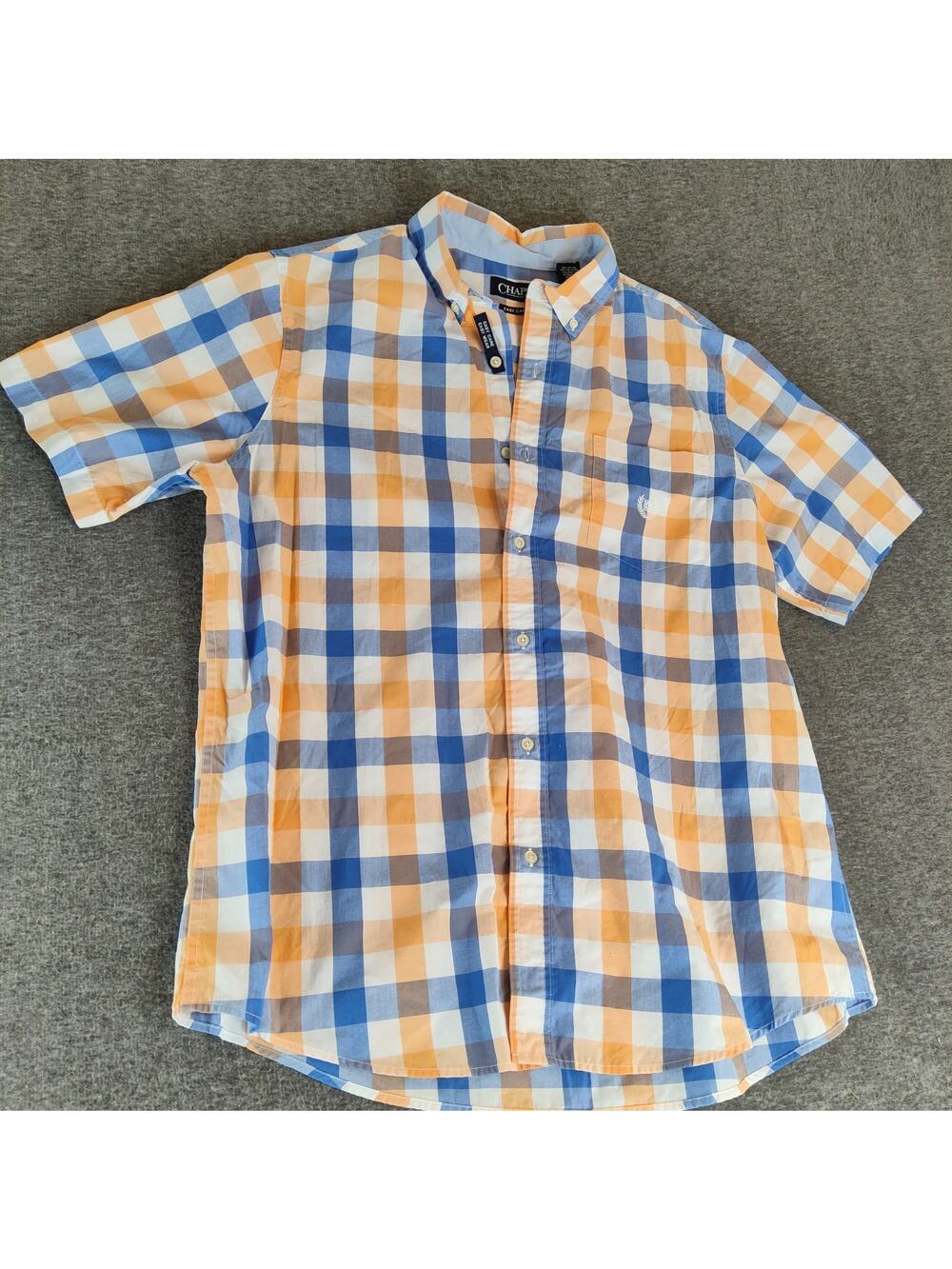 Chaps Button Down Shirt Mens XL Blue Orange Plaid Short Sleeve New